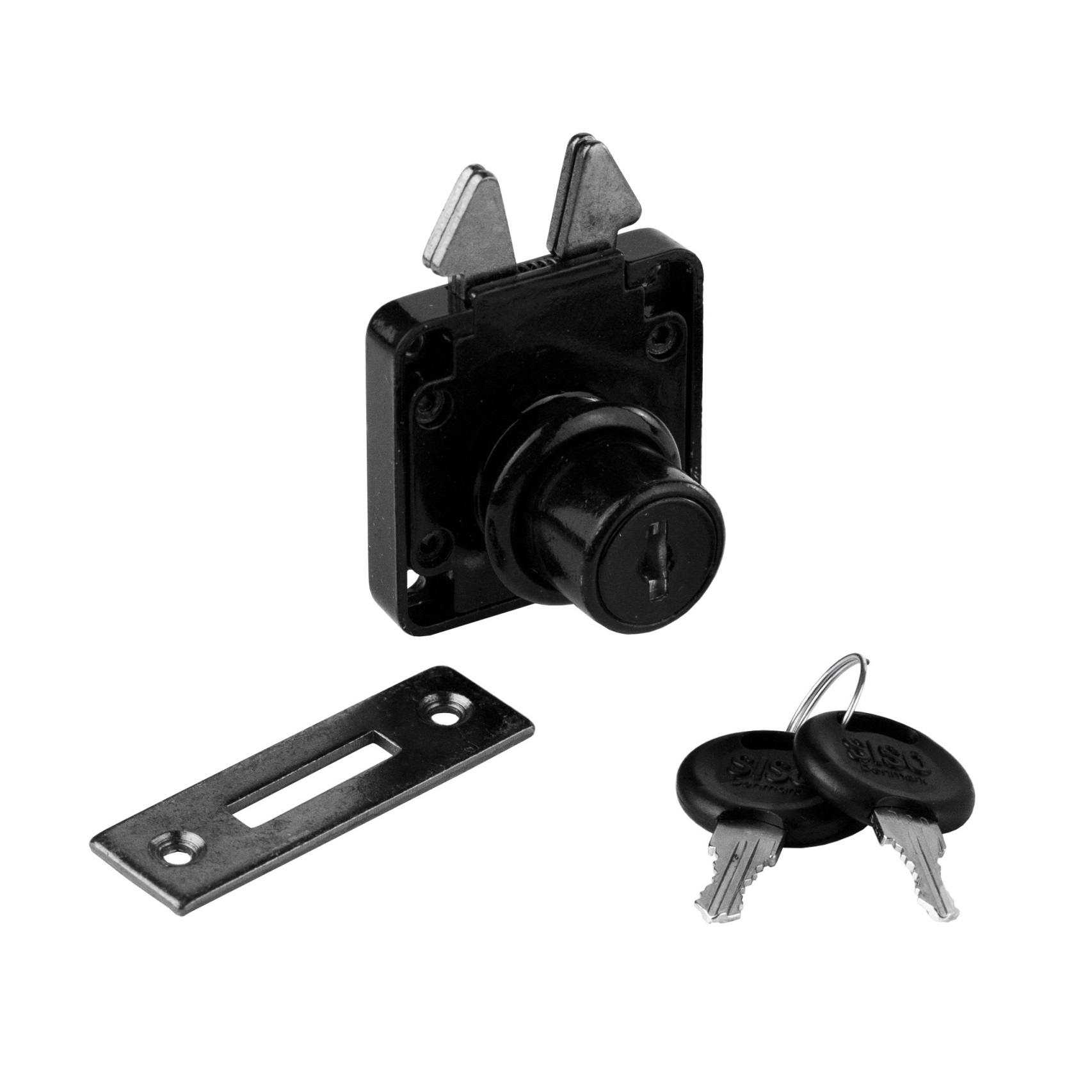 Högkvalitativt skruvbart rulljalusilås, yta: svart anodiserad, version: nyckelad på olika sätt, 14.01.456-0. Skjutdörrlås för rulljalusier, möbelskjutdörrar och mycket mer, av SISO Danmark