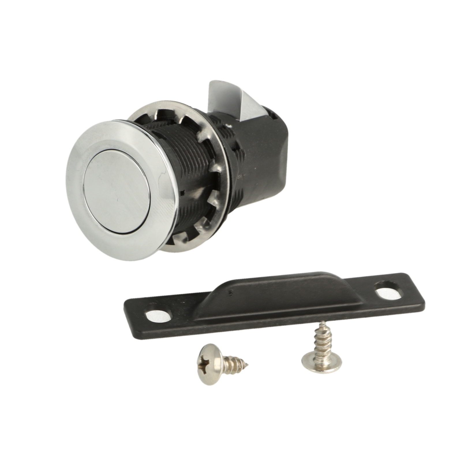 Högkvalitativ snäppfäste med handtagsfunktion och spärrlåsfunktion, tillverkad av zamak, yta: förkromad, version: rund, 14.03.060-0.