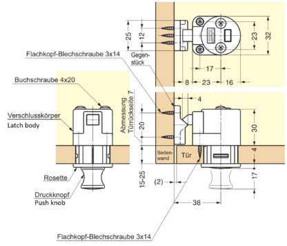 Högkvalitativ tryckknapp med handtagsfunktion, tillverkad av zinklegering (ZDC), yta: guldfärgad, blank polerad, finish: rund, DPL-RO-G. Solid snäpplås för husbil, husvagn och mycket mer, av Sugatsune / LAMP® (Japan) - Bild 3