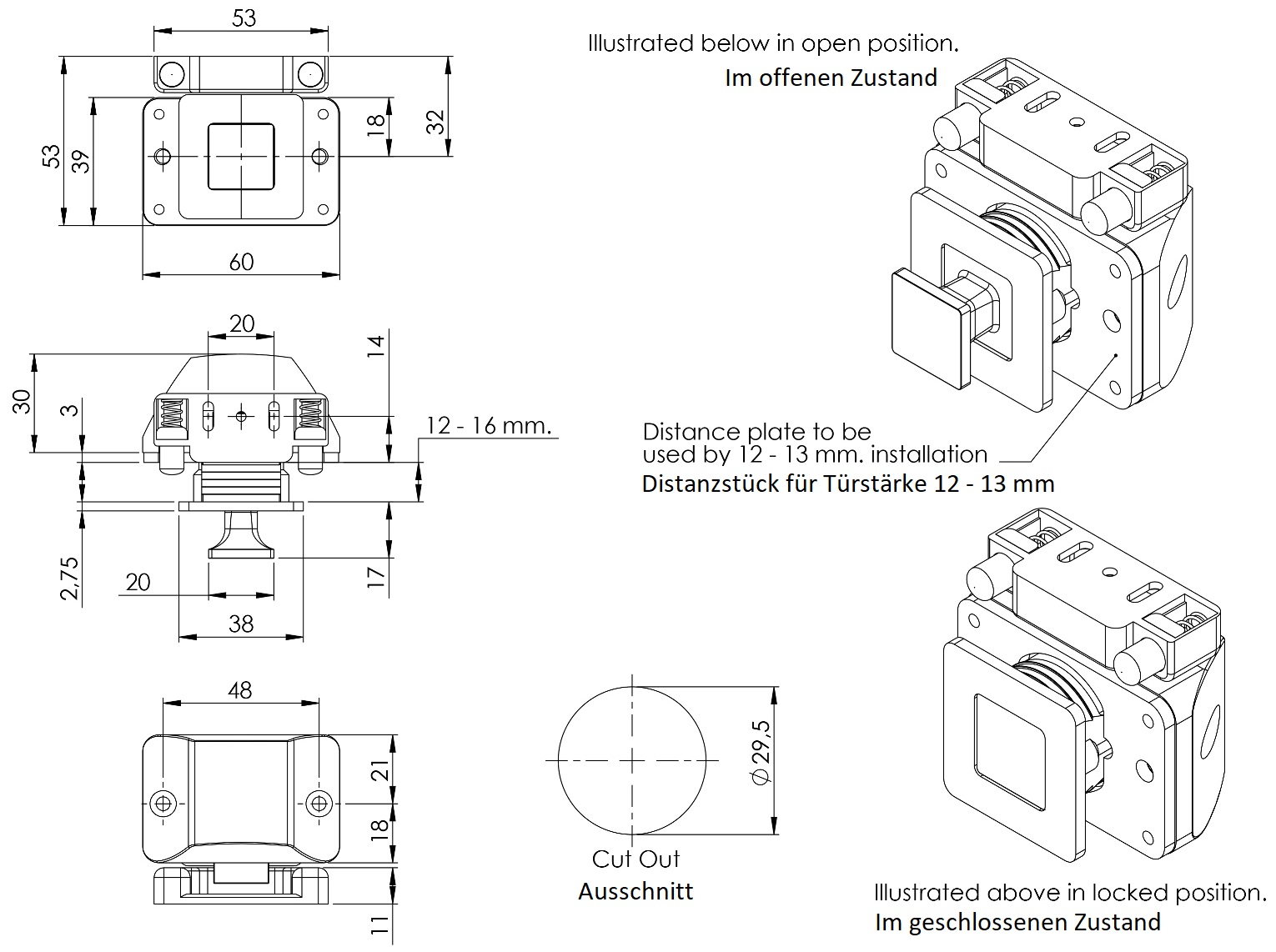 Högkvalitativ tryckknapp med soft-close och handtagsfunktion, tillverkad av zamak, yta: förnicklad, version: fyrkantig, 14.03.065-0. Solid snäpplås för husvagn, yacht, privatplan och mycket mer, av SISO Danmark - Bild 6