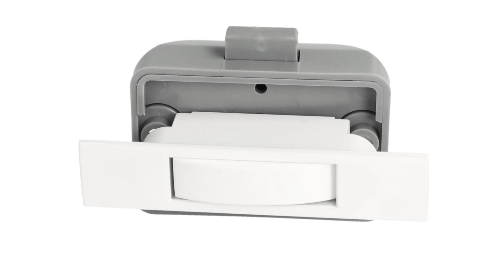 Högkvalitativ snäpplås med soft-close och handtagsfunktion, tillverkad av Zamak, yta: vit, finish: rektangulär, 14.03.045-0. - Bild 9