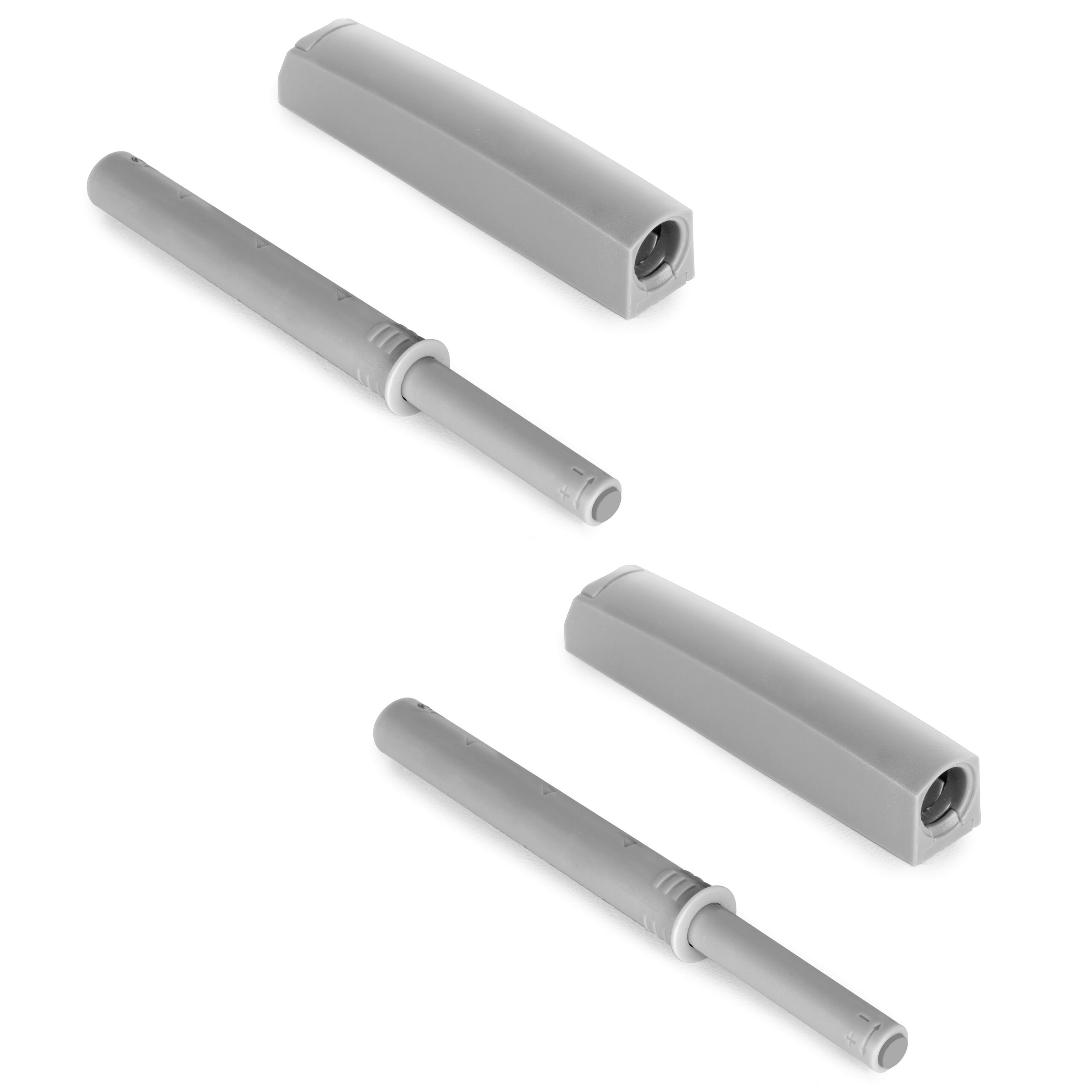2 stycken elegant snäpplås, med monteringshölje, yta: grå, design: icke-magnetisk, 1900221. Stabil push-to-open dörröppnare för möbeldörrar, skåpdörrar, klaffar och mycket mer, från EMUCA