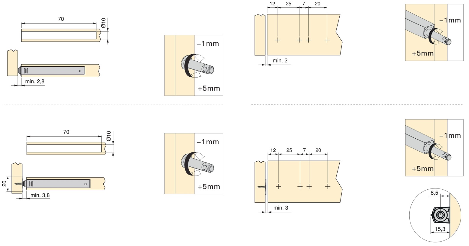 2 stycken elegant snäpplås, med monteringshölje, yta: grå, design: icke-magnetisk, 1900221. Stabil push-to-open dörröppnare för möbeldörrar, skåpdörrar, klaffar och mycket mer, från EMUCA - Bild 3