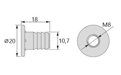 20 stycken högkvalitativ presspassningsmutter med invändig gänga M8, tillverkad av stål, yta: galvaniserad, 20 mm (25/32"), 8029105. Praktisk insatshylsa med krage för möbelanslutningar och mycket mer, från EMUCA - Bild 2