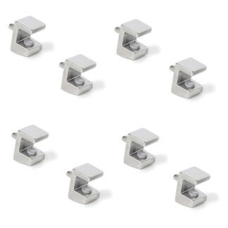 8 st högkvalitativa hyllfästen i glas, yta: nickelpläterad, 3 mm (1/8"), 4010007. hyllkonsoler i glas för glashyllor, vitrinskåpshyllor, badrumsskåp och mer, av EMUCA