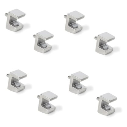 8 st högkvalitativa hyllfästen i glas, yta: nickelpläterad, 3 mm (1/8"), 4010007. hyllkonsoler i glas för glashyllor, vitrinskåpshyllor, badrumsskåp och mer, av EMUCA