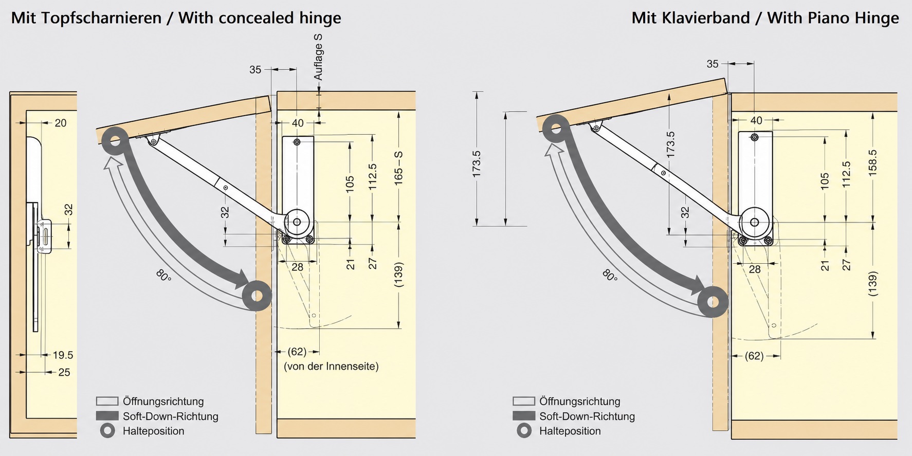 Högkvalitativ klaffhållare, yta: svart, version: vänster, HDS-30KL-BL. Robust flikstöd för hopfällbara skåpor, köksmöbler och mycket mer, av Sugatsune / LAMP® (Japan) - Bild 2