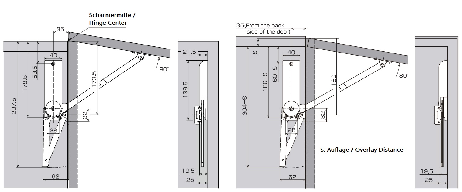 Högkvalitativ klafffästare, yta: vit, version: höger, HDS-30KR-WT. Robust flikstöd för hopfällbara skåpor, köksmöbler och mycket mer, av Sugatsune / LAMP® (Japan) - Bild 3