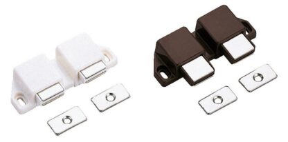 Kompakt magnetisk snäppspärr, inkl. motplatta, yta: vit, 25 mm (63/64"), utförande: med 2 bultar, ML-30WW. Platsbesparande dubbeldörröppnare för möbeldörrar, skåpdörrar och mycket mer, av Sugatsune / LAMP® (Japan) - Bild 3