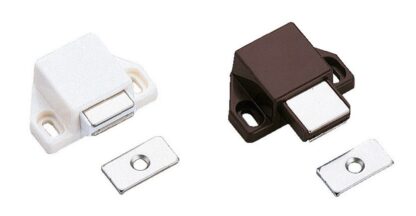 2 stycken kompakta magnetiska snäpplås, inkl. motplatta, yta: vit, 25 mm (63/64"), ML-30SW. Platsbesparande push-to-open dörröppnare för möbeldörrar, skåpdörrar och mycket mer, av Sugatsune / LAMP® (Japan) - Bild 3