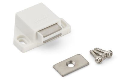 2 stycken kompakta magnetiska snäpplås, inkl. motplatta, yta: vit, 25 mm (63/64"), ML-30SW. Platsbesparande push-to-open dörröppnare för möbeldörrar, skåpdörrar och mycket mer, av Sugatsune / LAMP® (Japan) - Bild 4