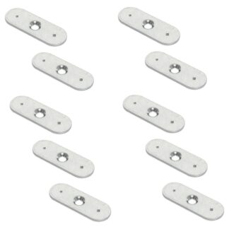 10 stycken lång oval motplatta med centralt försänkt hål och två fästspetsar, yta: galvaniserad, 35 mm (1-3/8"), 2030905. motsvarighet för magnetiska lås och mycket mer, av EMUCA