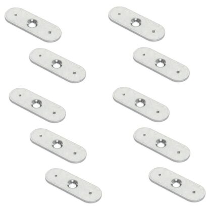 10 stycken lång oval motplatta med centralt försänkt hål och två fästspetsar, yta: galvaniserad, 35 mm (1-3/8"), 2030905. motsvarighet för magnetiska lås och mycket mer, av EMUCA