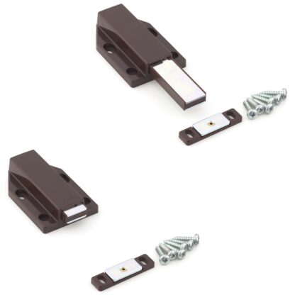 2 stycken magnetiska snäpplås, inkl. motplatta ML-120BR, 38 mm (1-1/2") från Sugatsune, brun, version: med lång låspinne. Produktbild