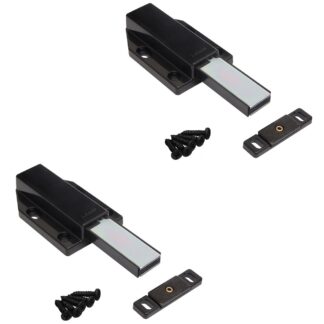 2 stycken magnetiska snäpplås, inkl. motplatta ML-120BL, 70 mm (2-3/4") från Sugatsune, svart, version: med lång låspinne.  Produktbild