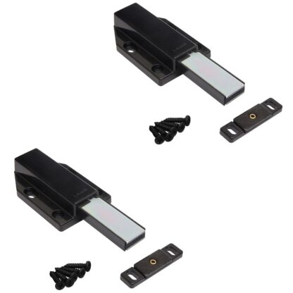 2 stycken magnetiska snäpplås, inkl. motplatta ML-120BL, 70 mm (2-3/4") från Sugatsune, svart, version: med lång låspinne. Produktbild
