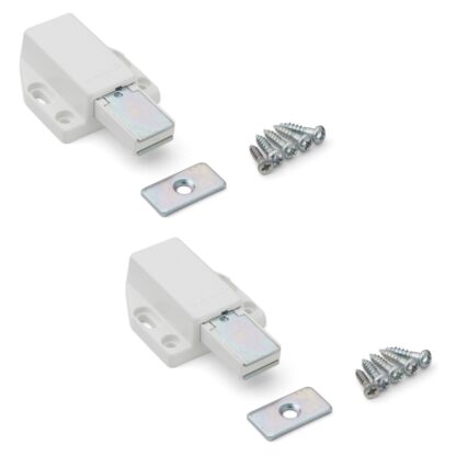 2 stycken Högkvalitativ magnetisk snäppspärr, inkl. motplatta ML-80W, 38 mm (1-1/2") från Sugatsune, vit. Produktbild