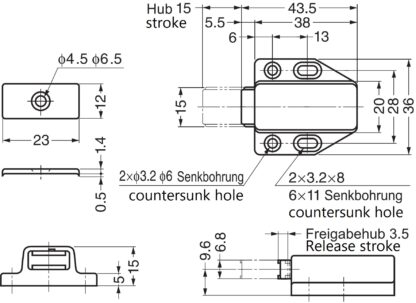 2 stycken högkvalitativa magnetiska snäpplås, inkl. motplatta, yta: vit, 38 mm (1-1/2"), ML-80W. Push-to-open dörröppnare för möbeldörrar, skåpdörrar och mycket mer, av Sugatsune / LAMP® (Japan) - Bild 2