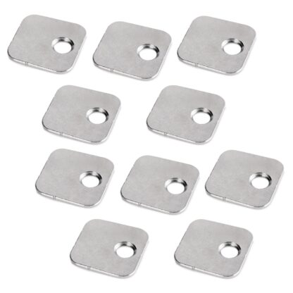 10 stycken fyrkantig motplatta med off-center hål, yta: nickelpläterad, 20 mm (25/32"), 1050007. motsvarighet med lateralt förskjuten perforering för magnetiska lås, push-to-open och mycket mer, av EMUCA