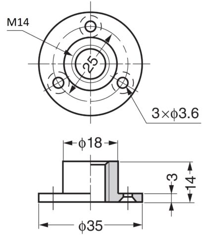 4 st rund topplatta med M14-gänga, monteringsplatta, tillverkad av massiv zinklegering, 35 mm (1.4"), AD-559M14. Monteringsplatta, för möbelfötter, möbelhjul, maskinfötter, skåpben, sofffötter och mycket mer, av Sugatsune / LAMP® (Japan) - Bild 2