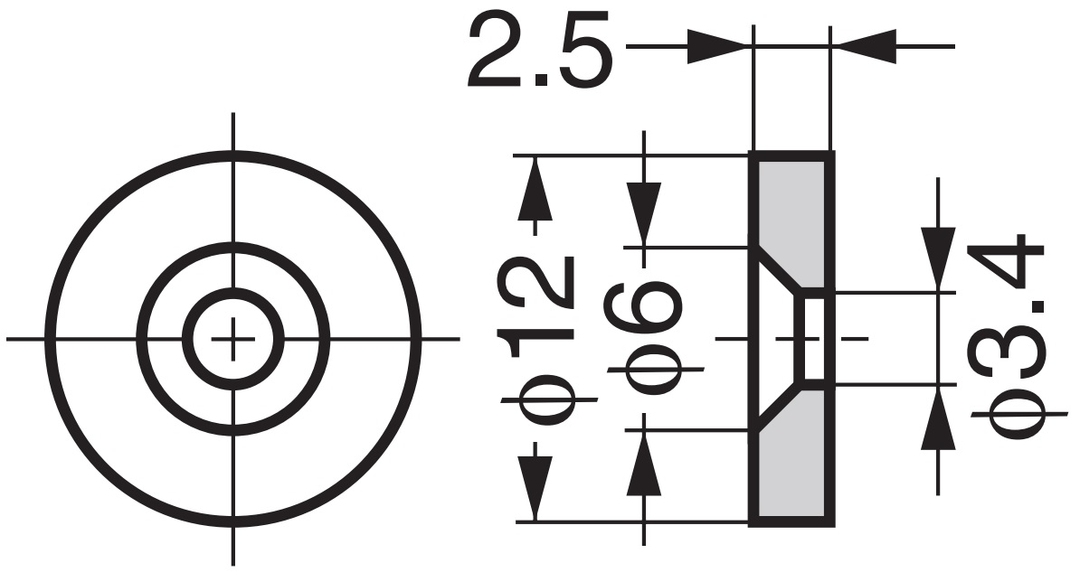 Rund magnetisk motplatta, W4, diameter: ⌀12 mm, av Sugatsune, zinkkromat. Teknisk ritning