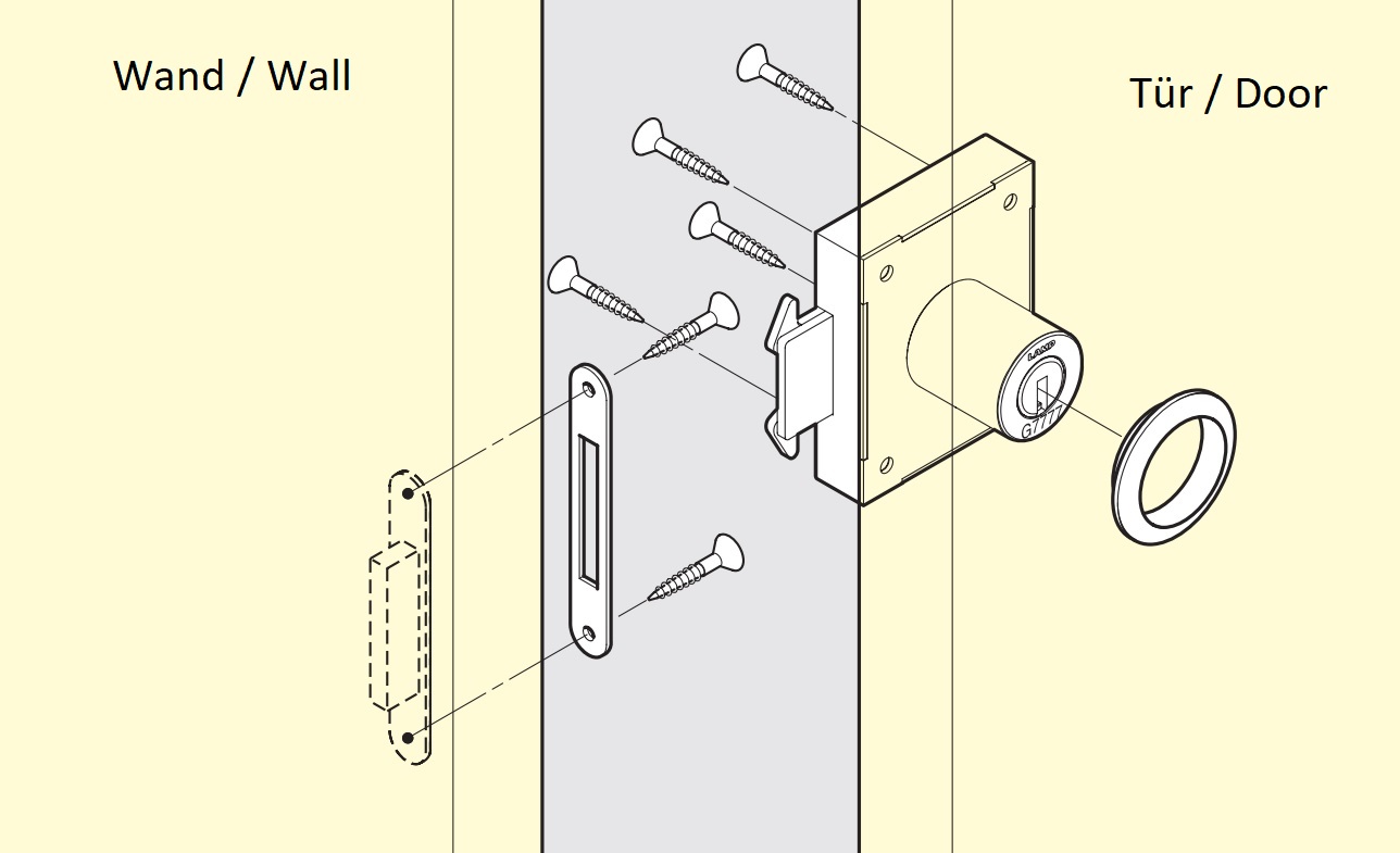Skjutdörrlås, tillverkat av SUS304 rostfritt stål, yta: förkromad, utförande: multinyckel, 7810K-24-CR-L-B. Rulljalusilås för skjutdörr och mycket mer, av Sugatsune / LAMP® (Japan) - Bild 5