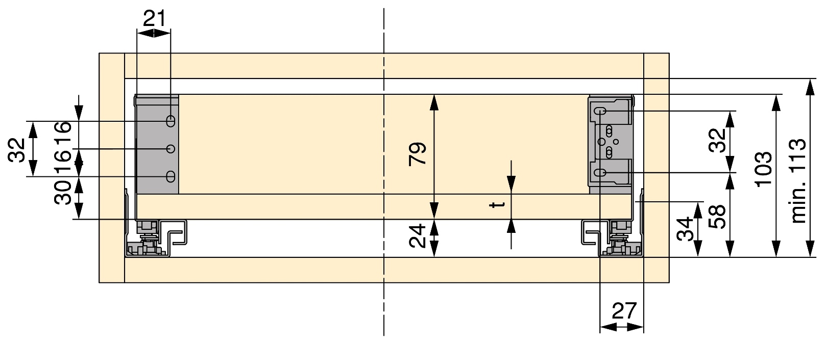 Lådset, med extra tunna ramar, höjd: 88 mm (3-15/32"), yta: vit, 290 mm (11-27/64"), version: delvis förlängning med öppningslucka, 3275012 lådaset för köksmöbler och mycket mer, från EMUCA - Bild 5
