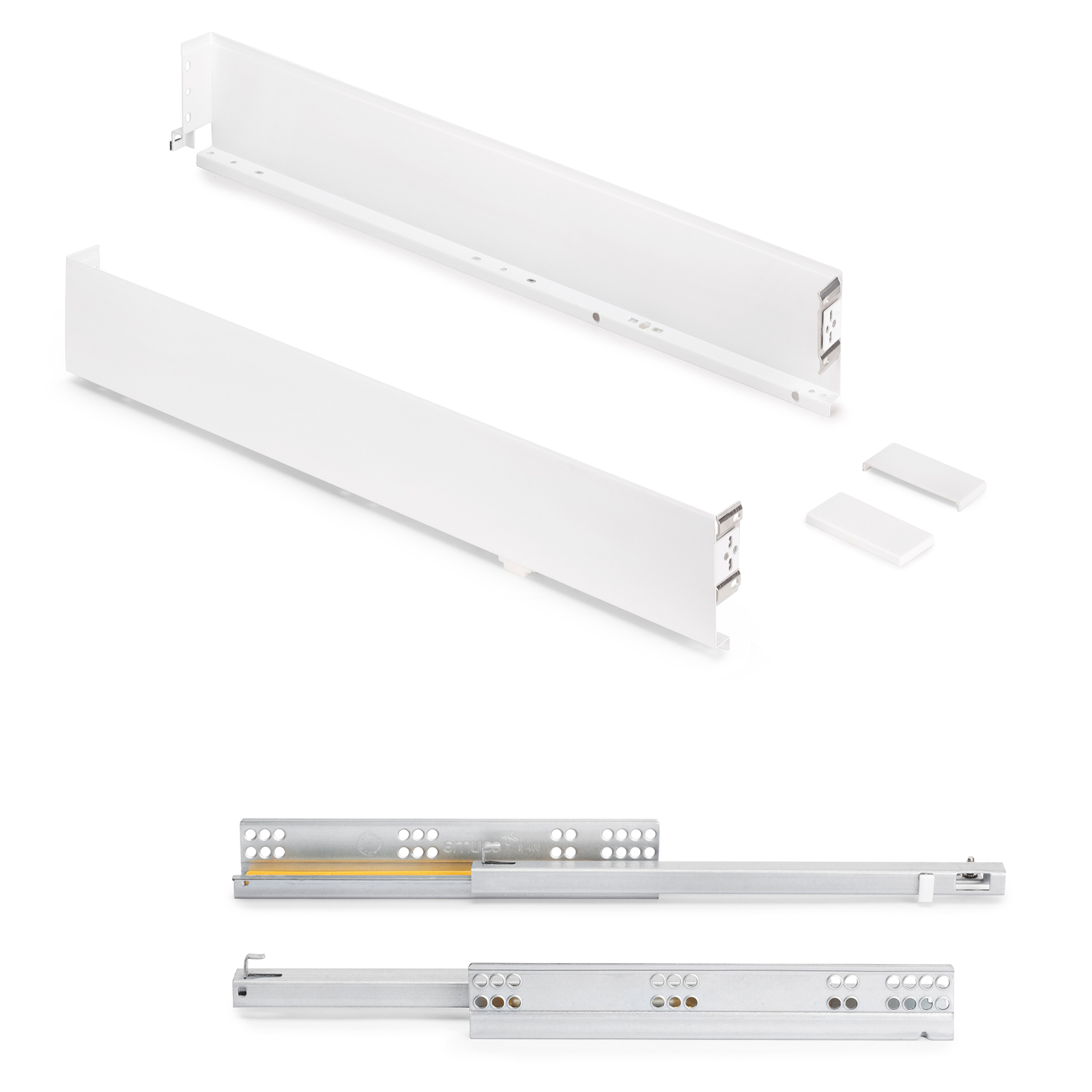 Lådset, med extra tunna ramar, höjd: 88 mm (3-15/32"), yta: vit, 290 mm (11-27/64"), version: delvis förlängning med öppningslucka, 3275012 lådaset för köksmöbler och mycket mer, från EMUCA