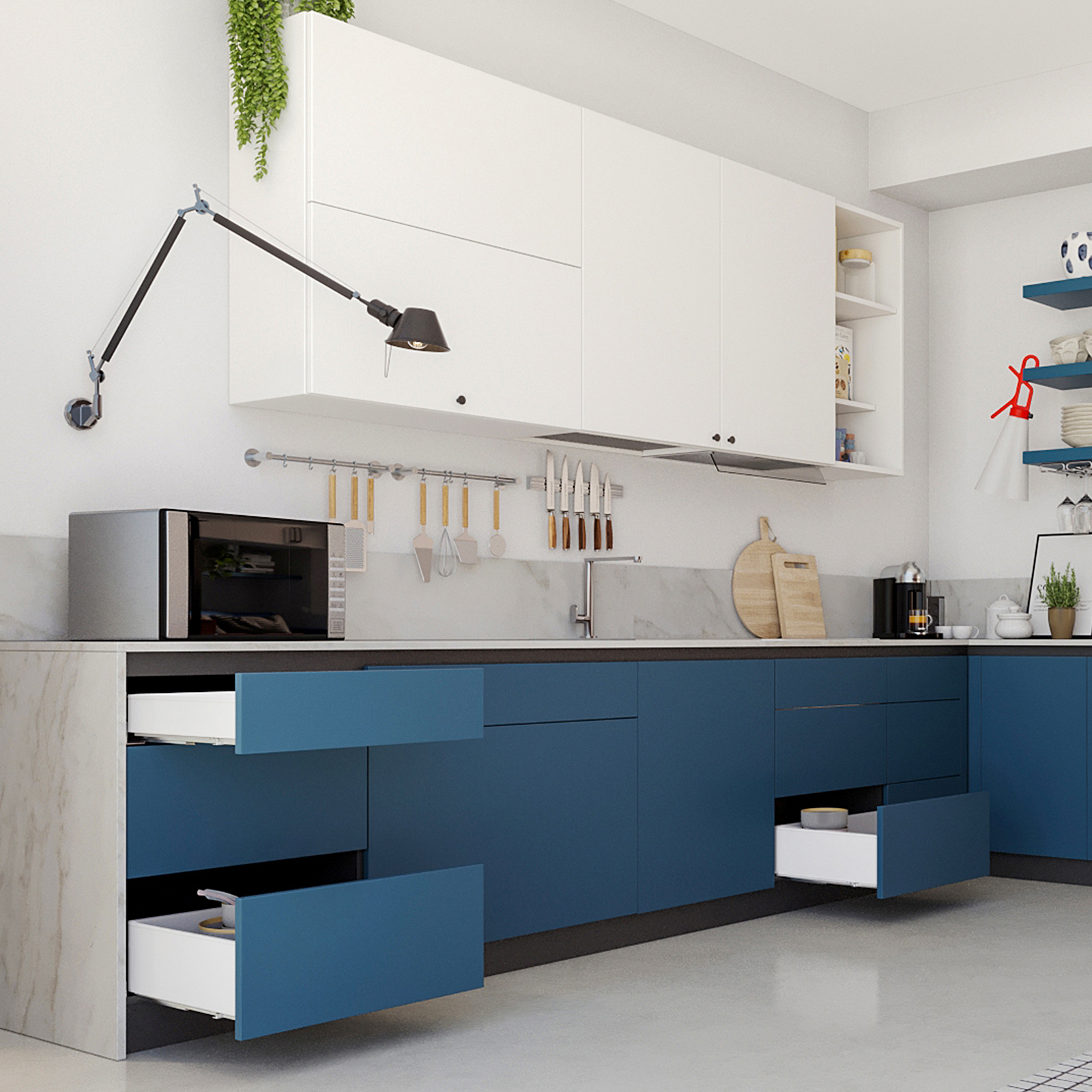 Lådset, med extra tunna ramar, höjd: 88 mm (3-15/32"), yta: vit, 340 mm (13-25/64"), version: full förlängning med mjuk stängning, 3275112 lådset för köksmöbler och mycket mer, från EMUCA - Bild 2