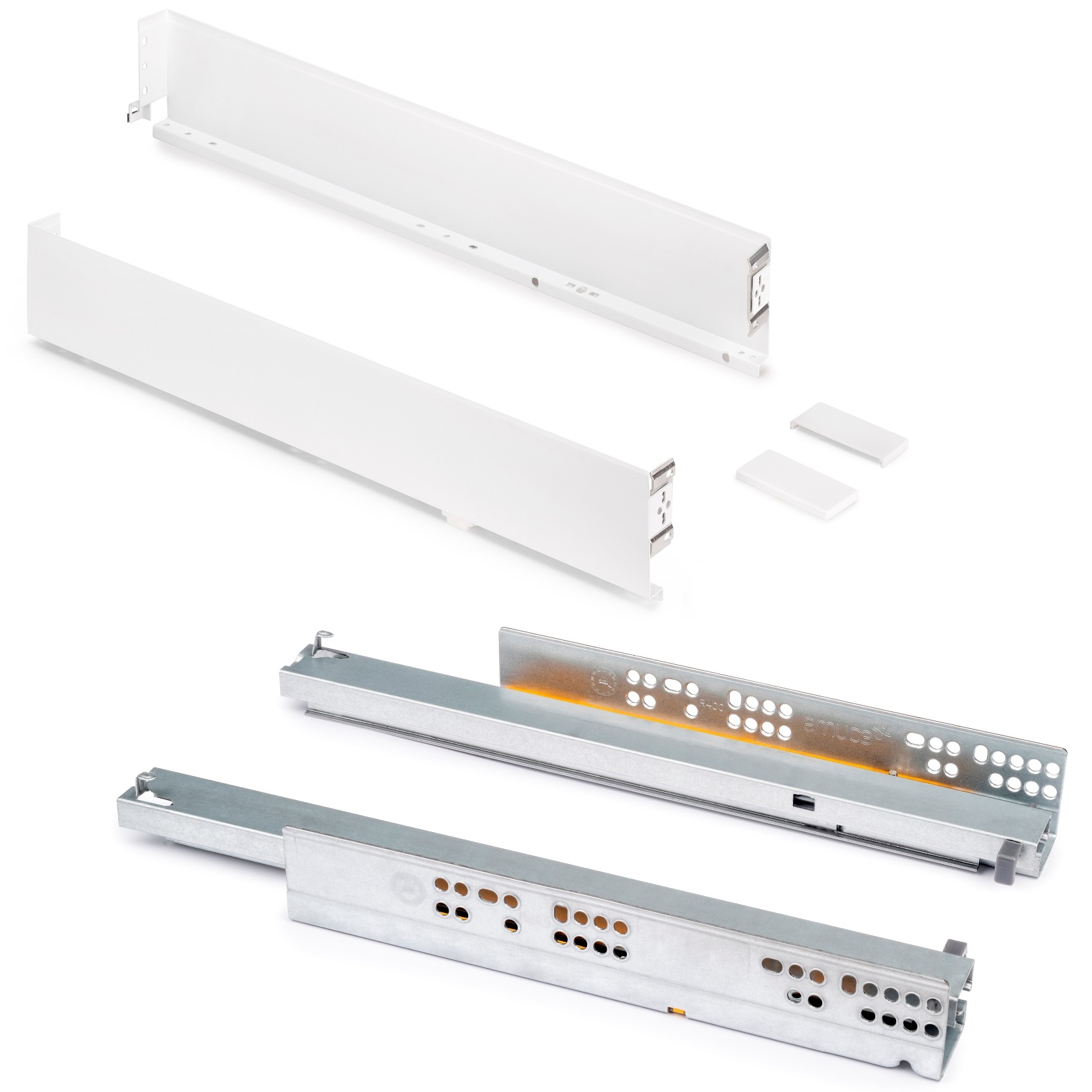 Lådset, med extra tunna ramar, höjd: 88 mm, 3275212, låddjup: 390 mm, från EMUCA, vit, version: full utdragning med mjuk stängning. Produktbild