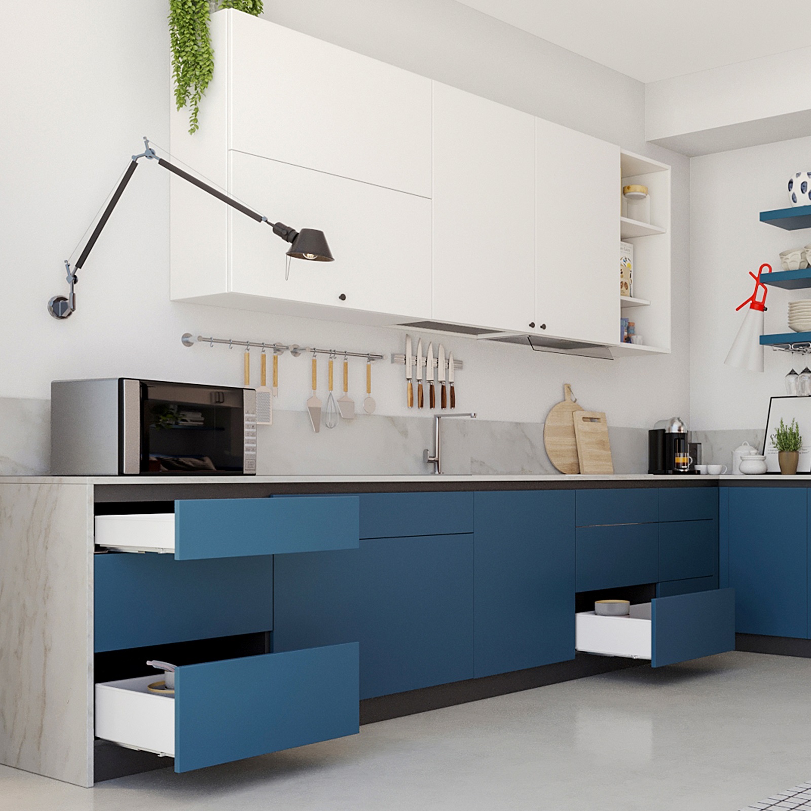 Lådset, med extra tunna ramar, höjd: 88 mm (3-15/32"), yta: vit, 490 mm (19-19/64"), version: full förlängning med mjuk stängning, 3275412 lådset för köksmöbler och mycket mer, från EMUCA - Bild 9