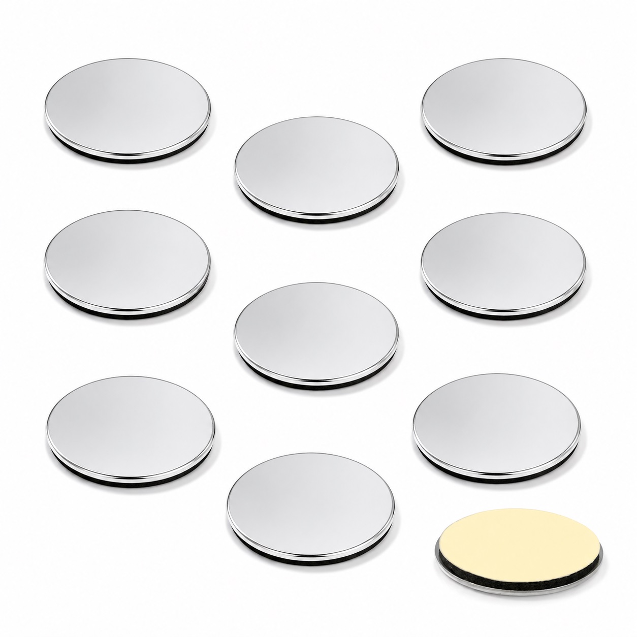 10 delar självhäftande motplatta, yta: nickelpläterad, ⌀19 mm (3/4"), version: rund, 22.01.118. Högkvalitativ motsvarighet för magnetiska lås och mycket mer, av SISO Danmark
