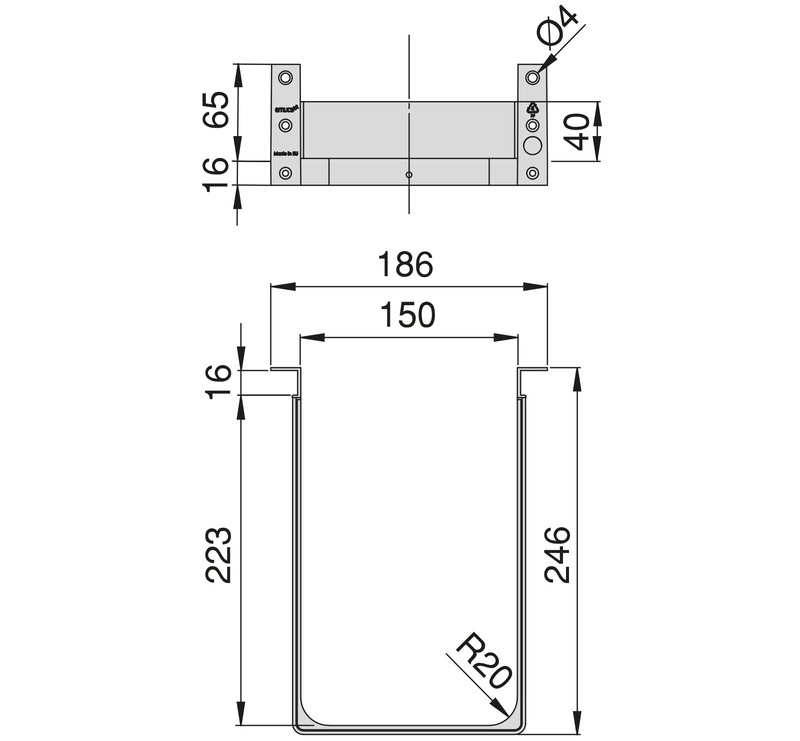 Högkvalitativ sifonutskärning, tillverkad av plast, yta: antracitgrå, 3011923. Rektangulärt sifonskydd för tvättställsskåp, köksskåp, badrumsskåp, sifon, avlopp och mycket mer, från EMUCA - Bild 2