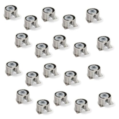 20 stycken stabil excentrisk anslutning ⌀20 mm med fläns och klo yttermantel för plåttjocklek 16 mm (5/8"), tillverkad av Zamak, 8470907. Robust excentrisk kontakt för möbelanslutning och mycket mer, från EMUCA