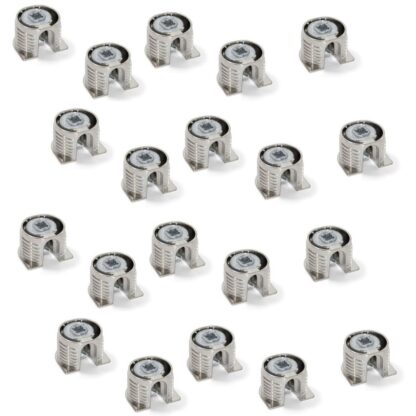 20 stycken stabil excentrisk anslutning ⌀20 mm med fläns och klo yttermantel för plåttjocklek 19 mm (3/4"), tillverkad av Zamak, 8070907. Robust excentrisk kontakt för möbelanslutning och mycket mer, från EMUCA