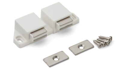 Kompakt magnetisk snäppspärr, inkl. motplatta, yta: vit, 25 mm (63/64"), utförande: med 2 bultar, ML-30WW. Platsbesparande dubbeldörröppnare för möbeldörrar, skåpdörrar och mycket mer, av Sugatsune / LAMP® (Japan) - Bild 4