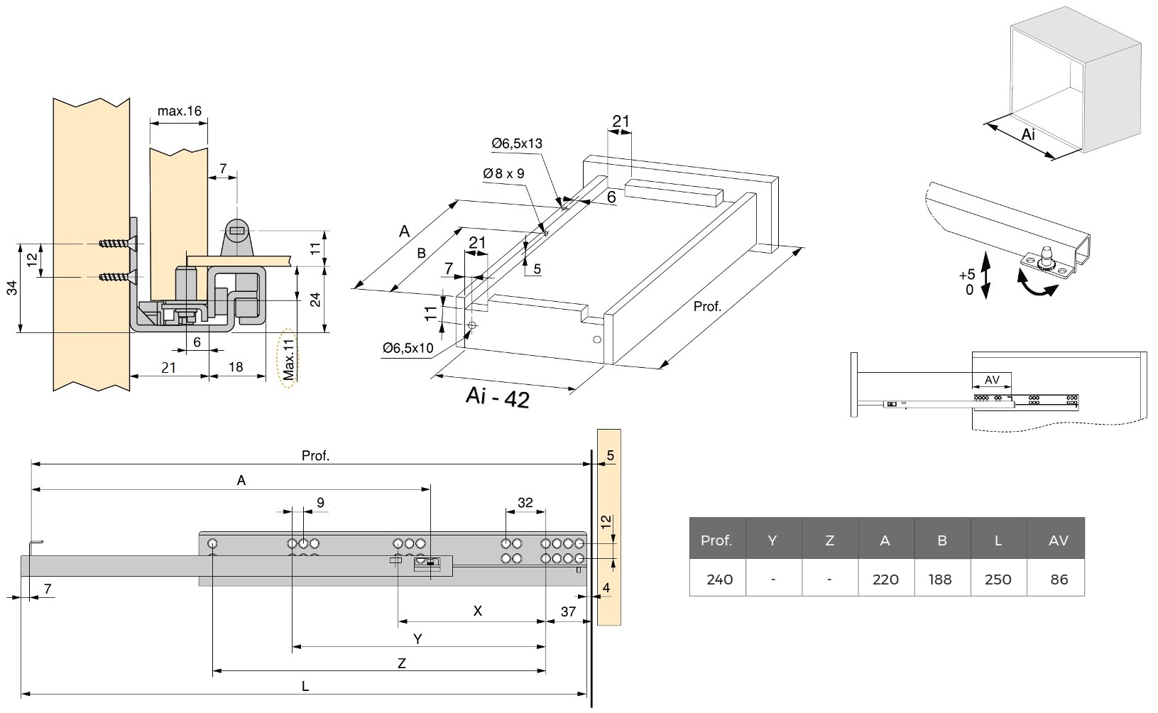 Golvmedar, lastkapacitet: 25 kg (56 lbs), 250 mm (9-27/32"), version: partiell förlängning med push-to-open, 3123005. Högkvalitativa golvutdrag för trälådor, trälådor, trähyllor och mycket mer, från EMUCA - Bild 2